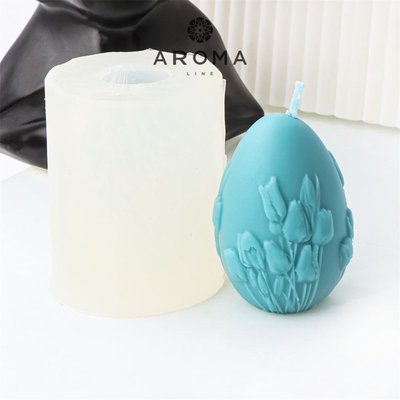 Силіконова форма для виготовлення свічок та мила в формі великоднього яйця з візерунком тюльпани form0004 фото